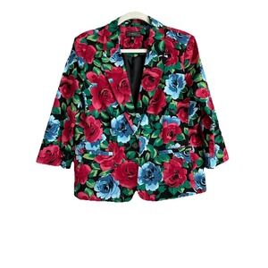Elementz Roses Blazer Jacket Flowers Vibrant Cottagecore Academia Womens Large